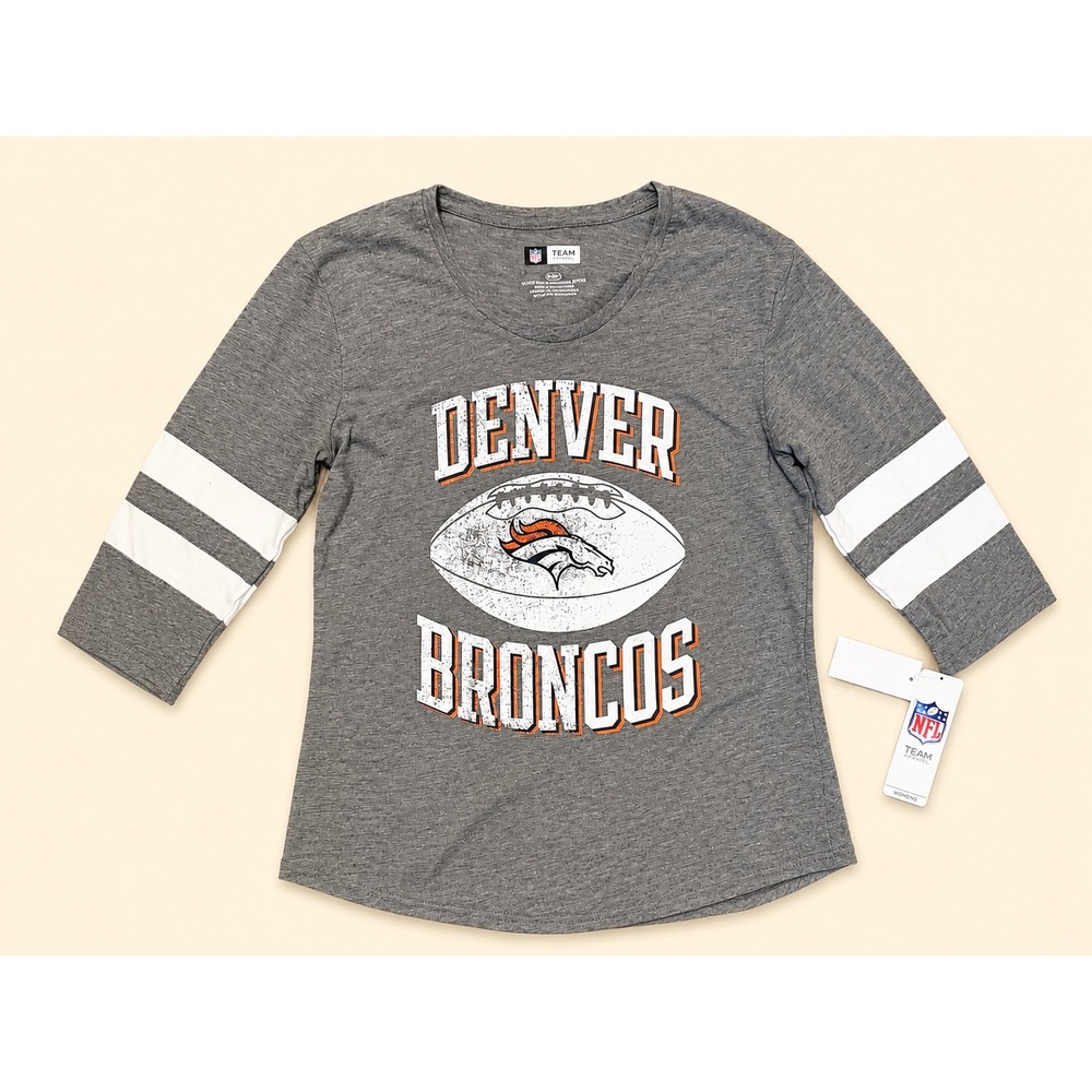 NFL Team Apparel Denver Broncos Womens Medium Gray 3/4 Sleeve Graphic T-Shirt